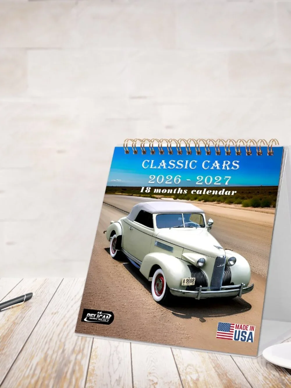 2026-2027 18 Months Standing Flip Desk Calendar Desktop Planner (Classic Cars)